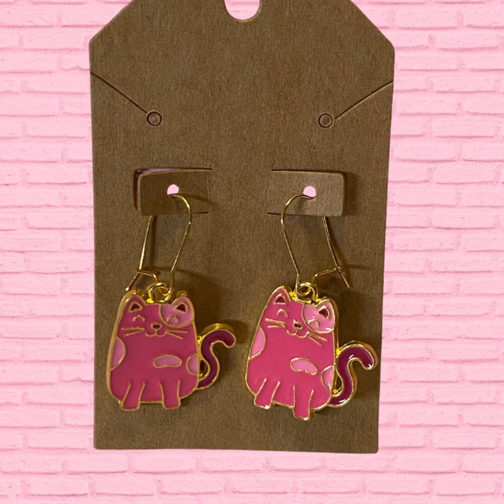 Children's Valentine's Day Pink and Gold Kitty Earrings